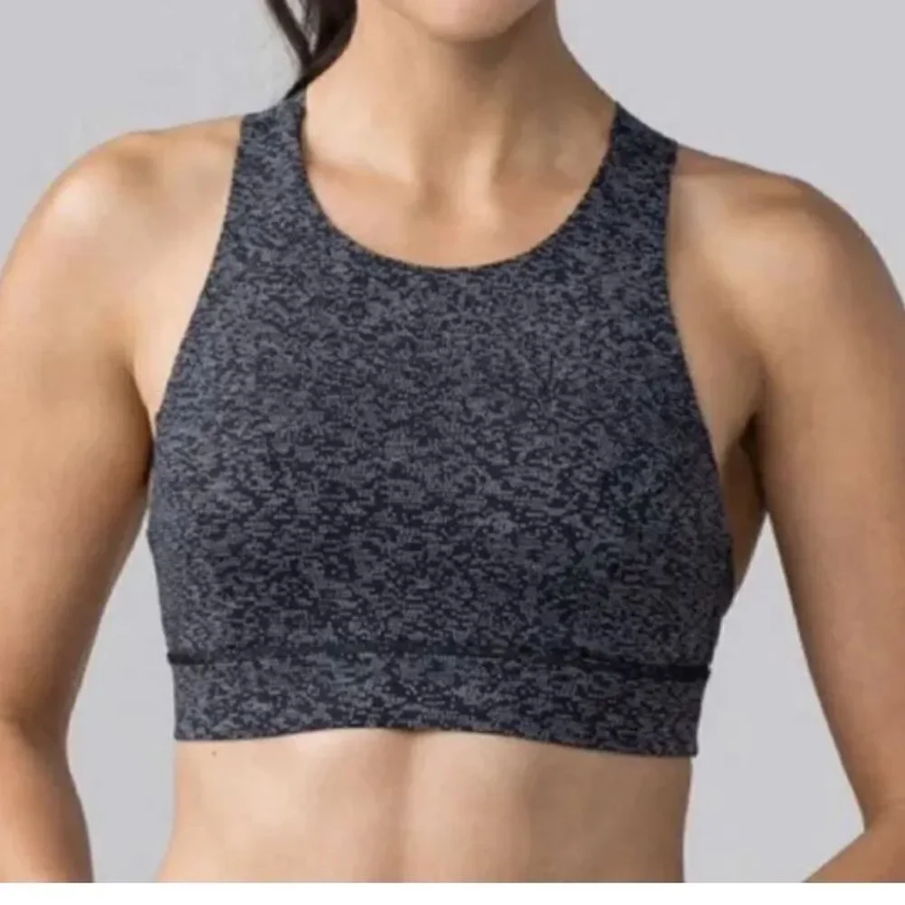 Lululemon Athletica Fast Free High Neck Razorback Gray Black Sport Bra